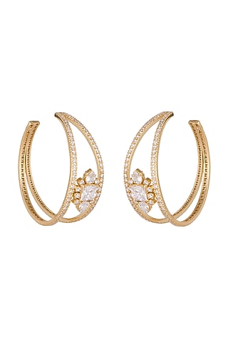 Gold Finish Hoop Earrings With Cz Stones by AETEE